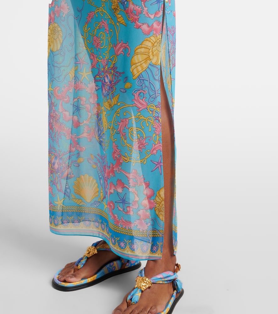 Printed cutout semi-sheer maxi dress