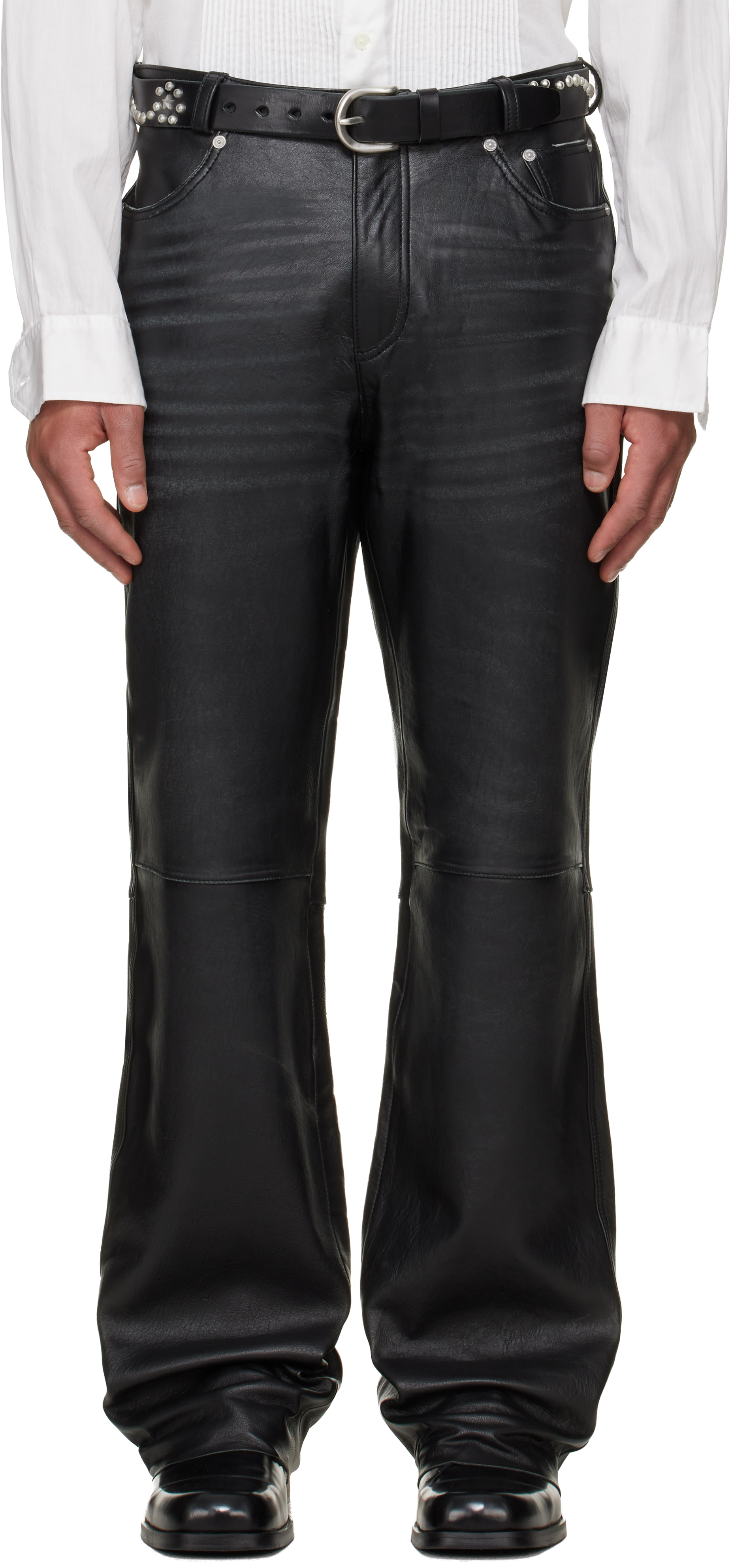 Black Carlson Cut Leather Pants
