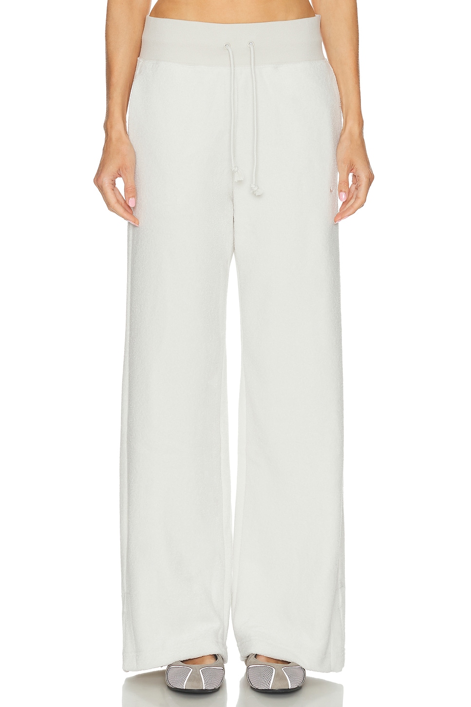 Nike High Waisted Wide Leg Cozy Fleece Pant in White