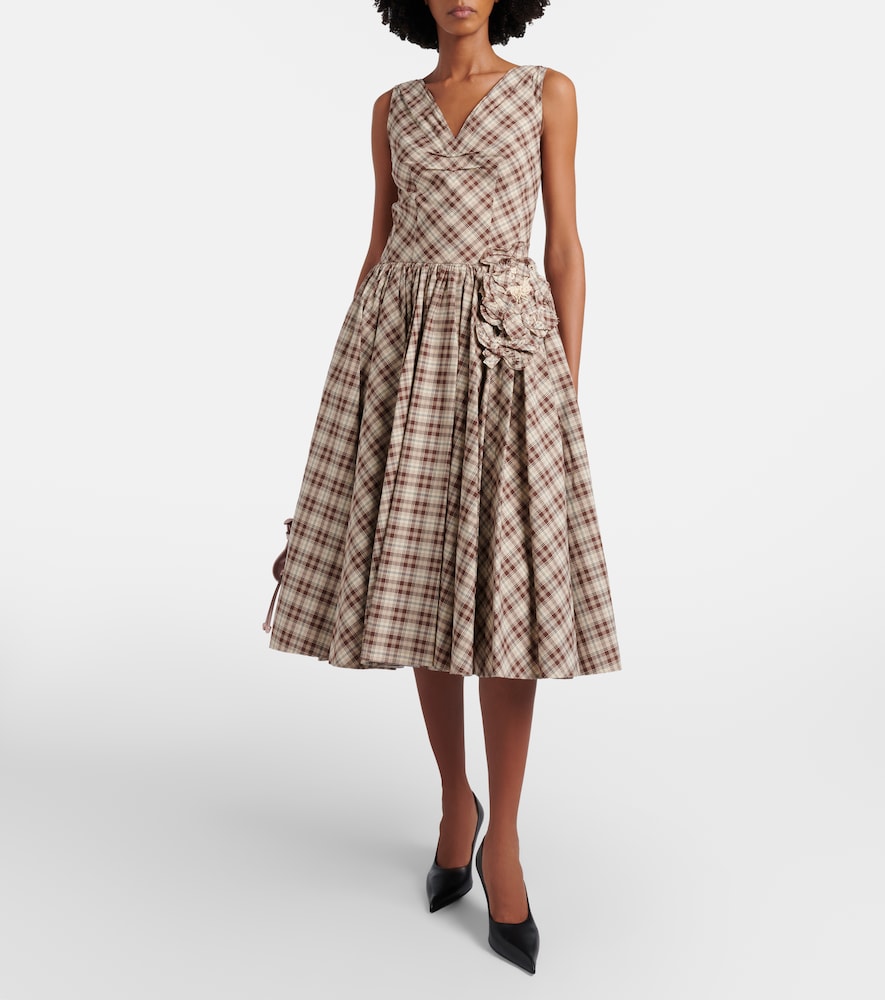 Checked cotton poplin midi dress