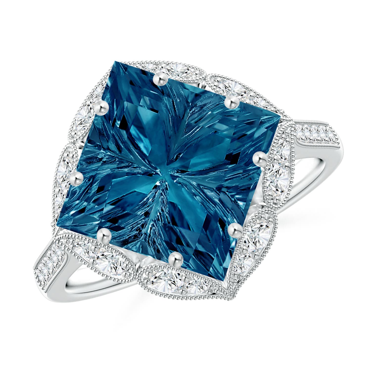 Angara 5.0 Carats Vintage Inspired Square London Blue Topaz Ring with Diamonds in Platinum