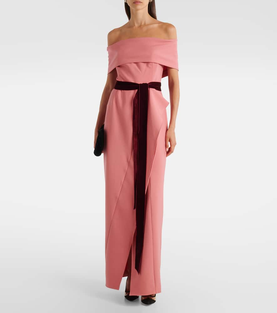 Off-shoulder wool-blend gown