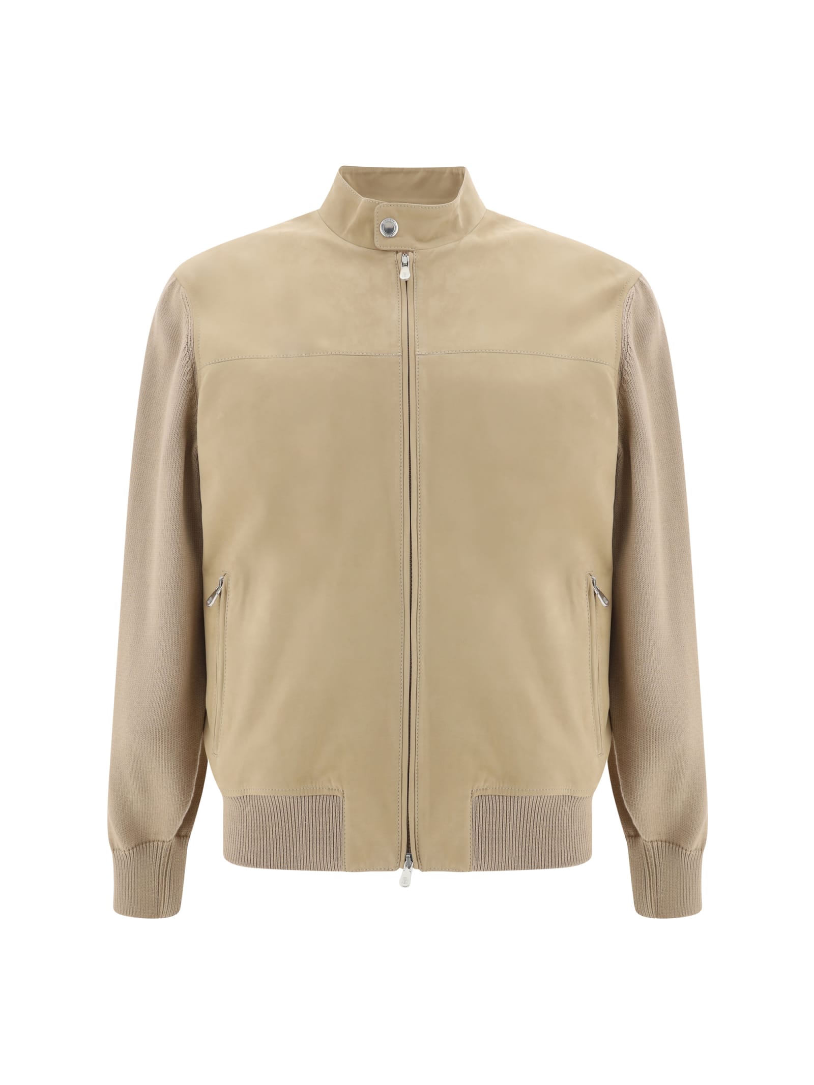 Panelled leather jacket - Brown