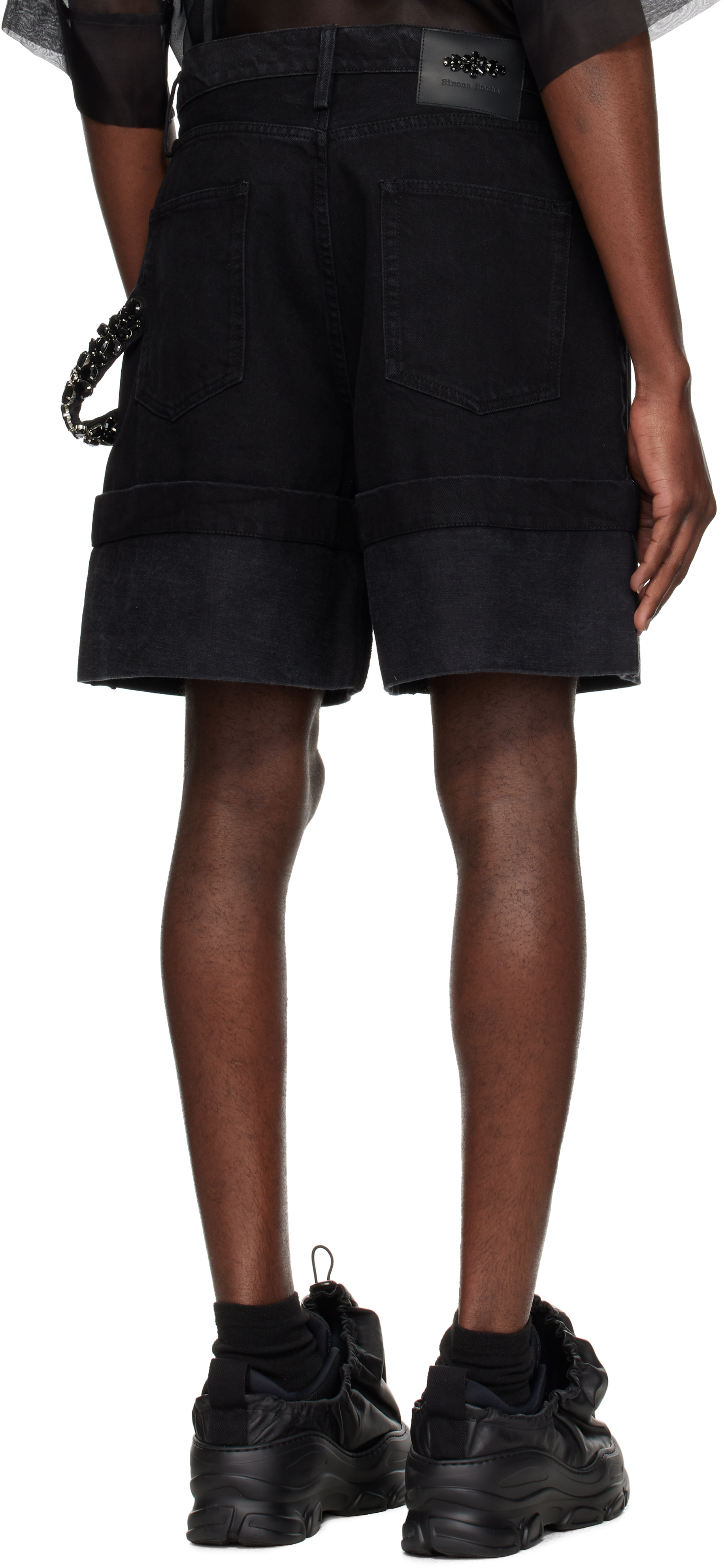 Simone Rocha Black Wide Leg Puddle Denim Shorts