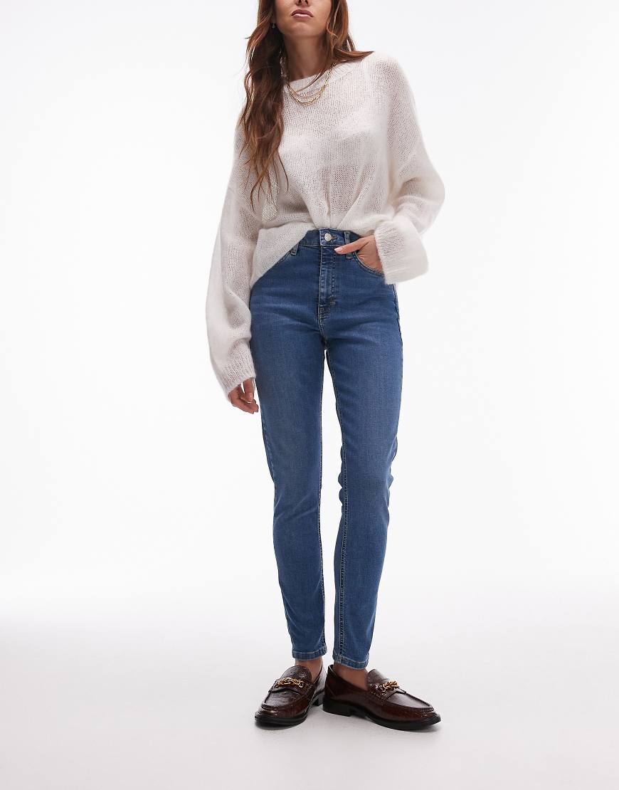 Topshop Jamie high rise skinny jeans in mid blue
