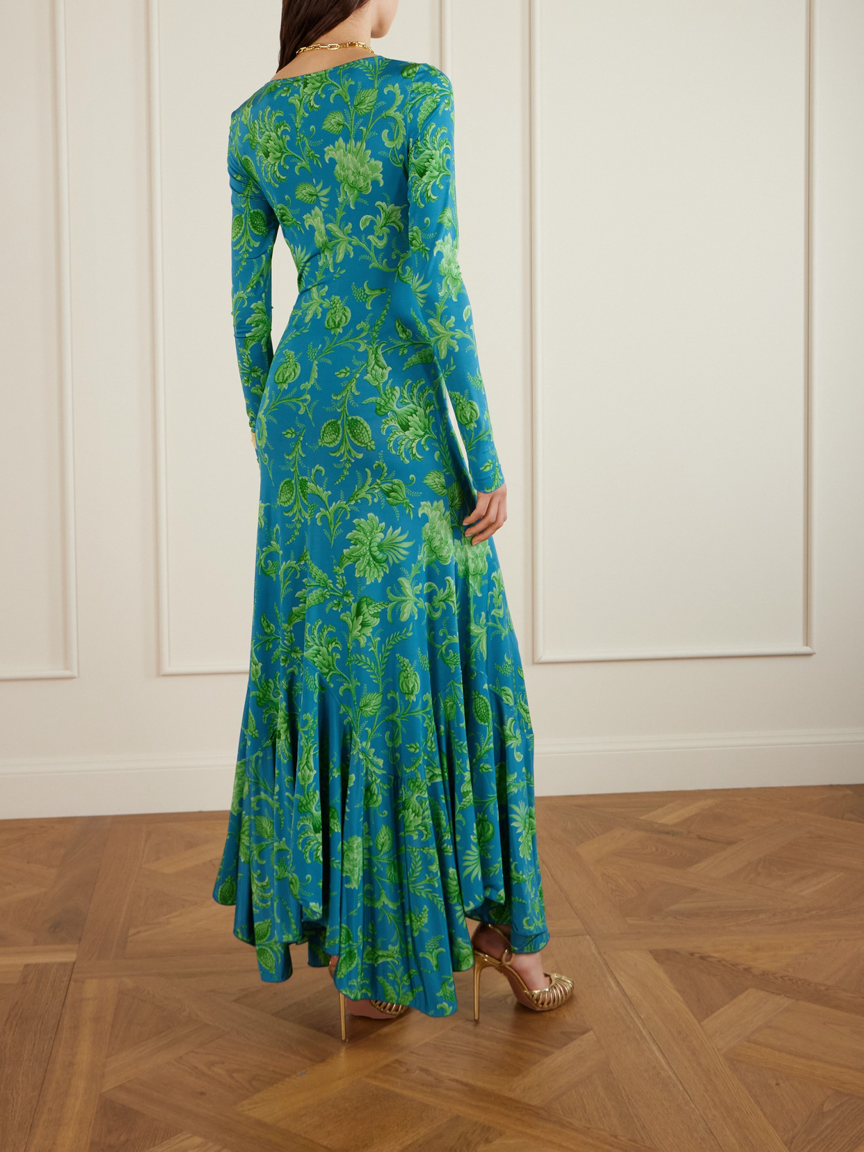 Asymmetric Printed Maxi Dress - Blue