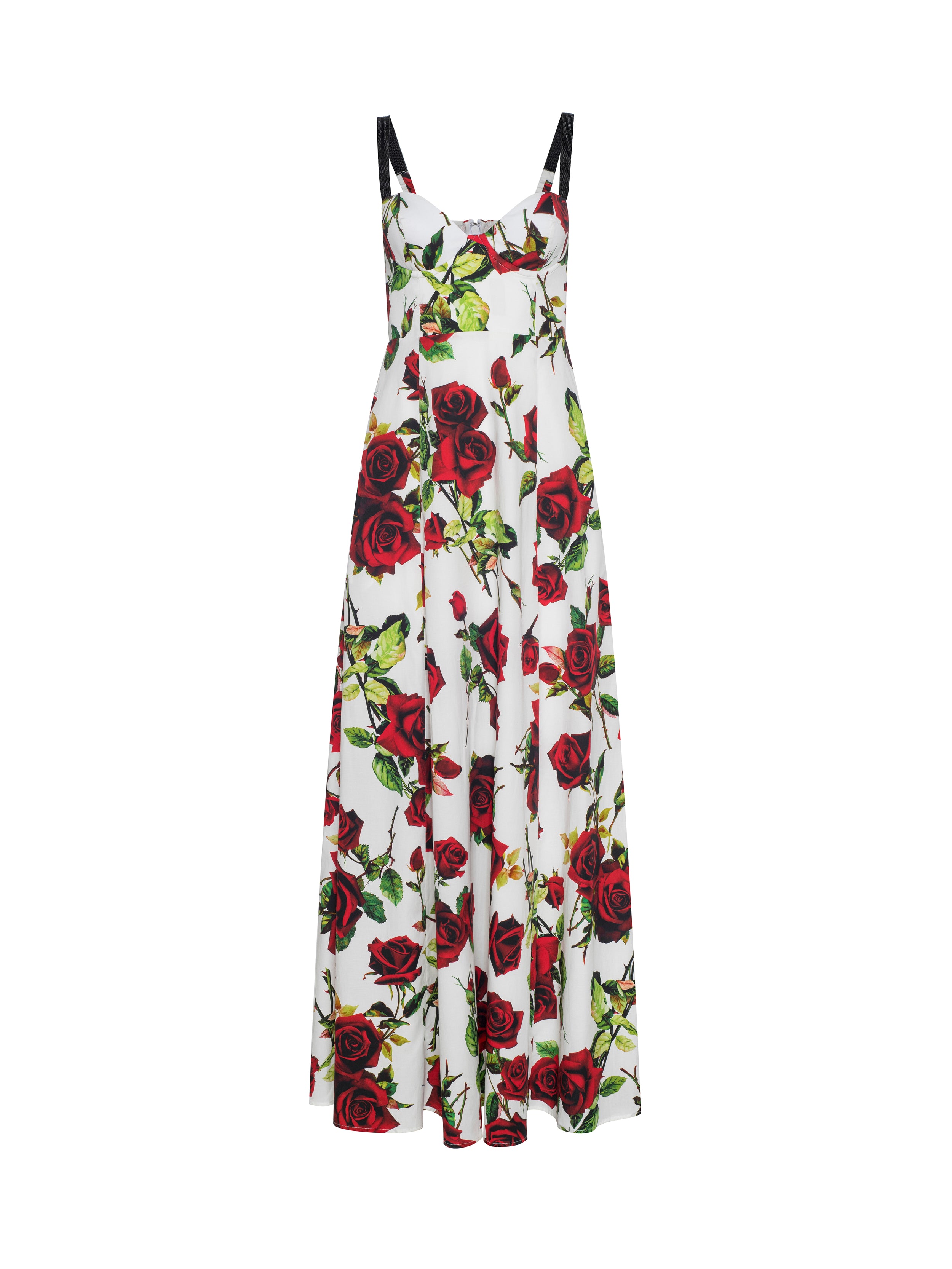 Sutton Beaded Strap Gown In White/red Romantic Rose