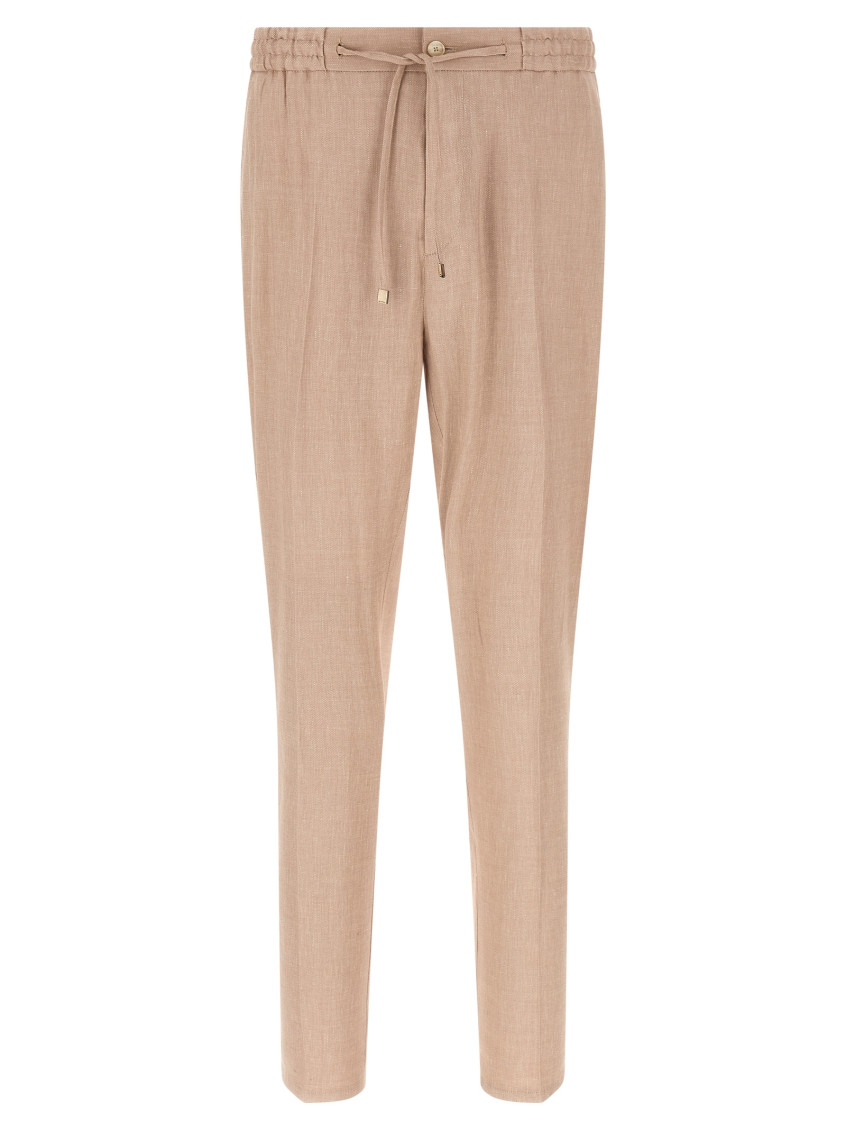Flamed Linen Joggers Pants Beige