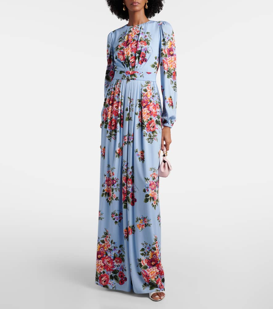 Floral silk-blend gown