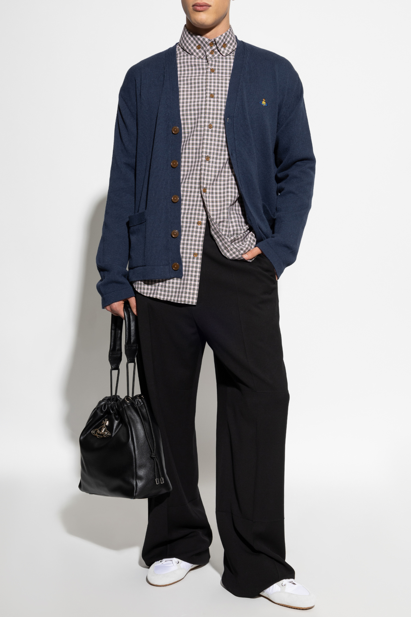 Cardigan With Logo, Men's, Navy Blue