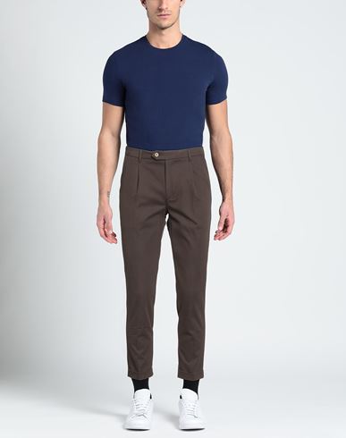 Man Pants Dark brown Size 42 Cotton, Elastane