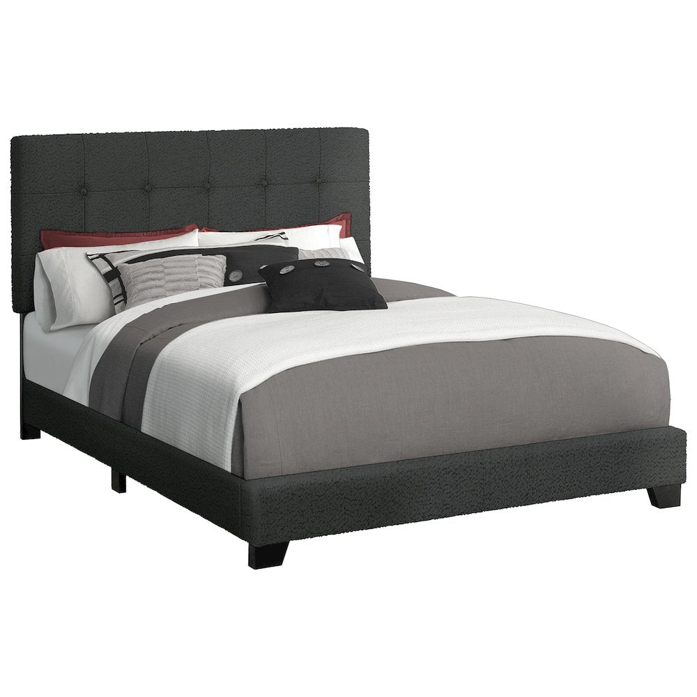Bed, Bedroom, Frame Only, Queen Size, Upholstered, Black Boucle, Transitional