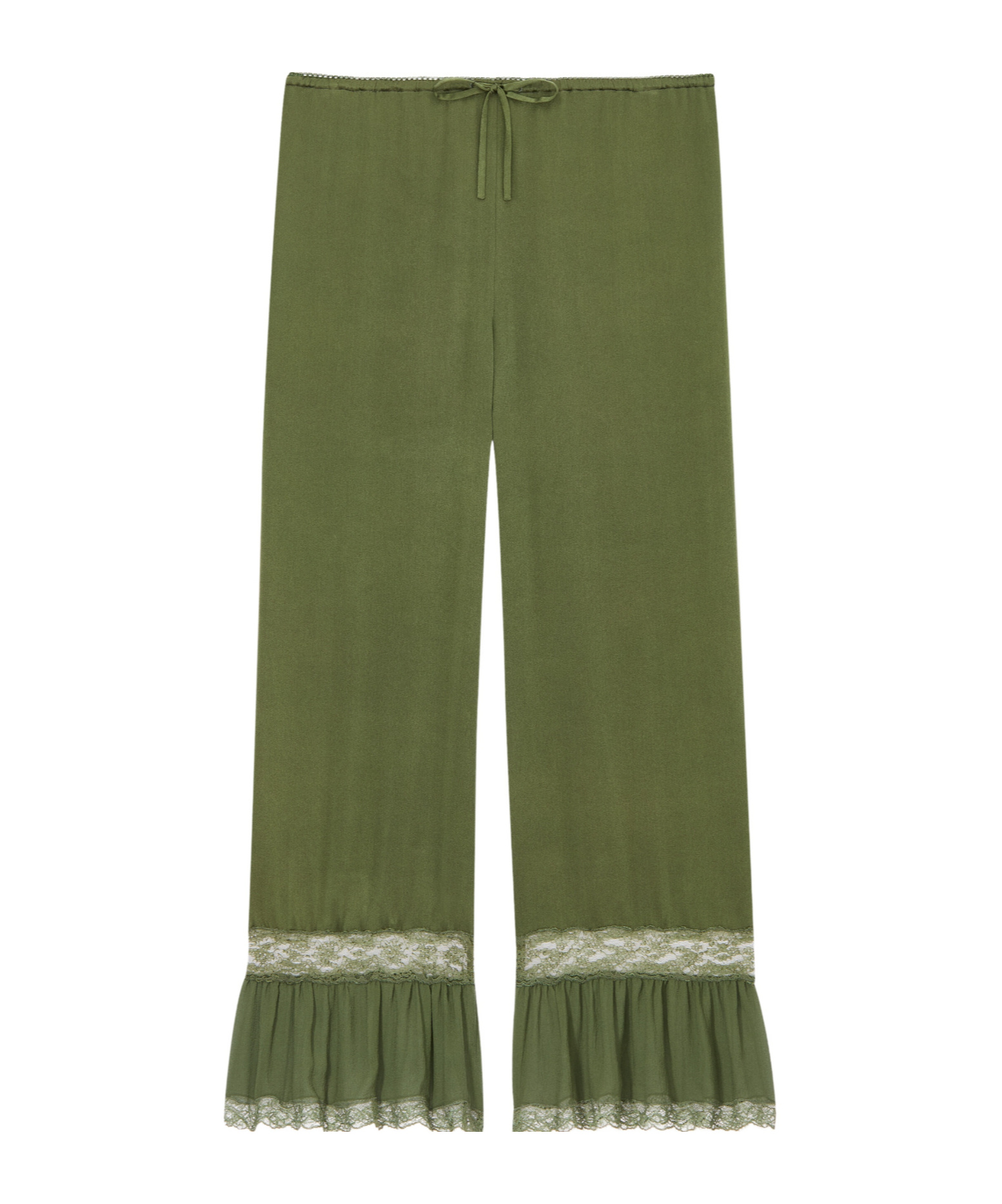 Lace-cuff pants in silk satin
