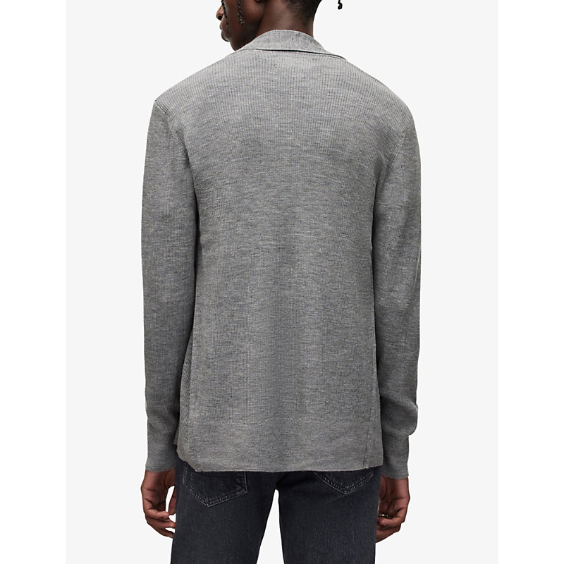 Mens Grey Marl Mode Open-front Wool Cardigan