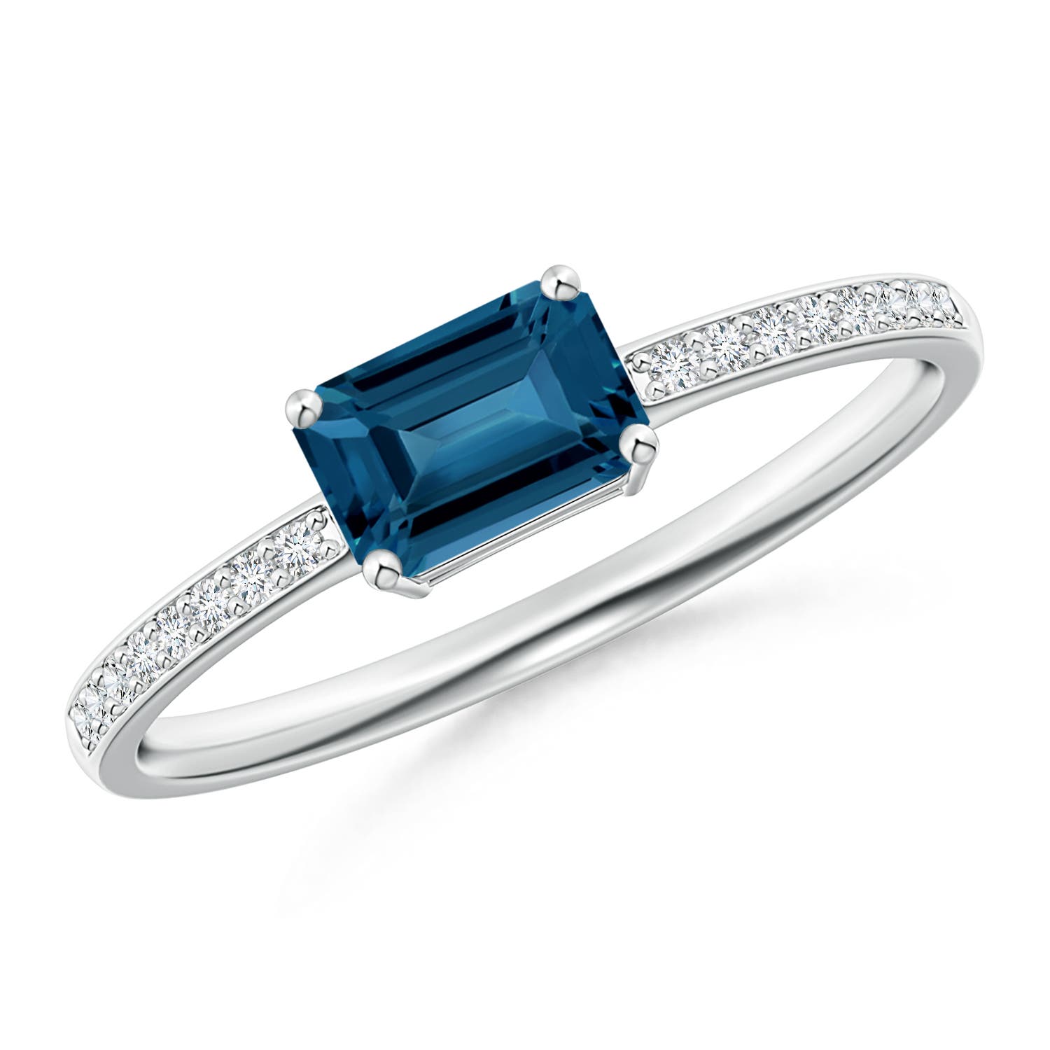 Angara 0.65 Carat East-West Emerald-Cut London Blue Topaz Solitaire Ring in Platinum