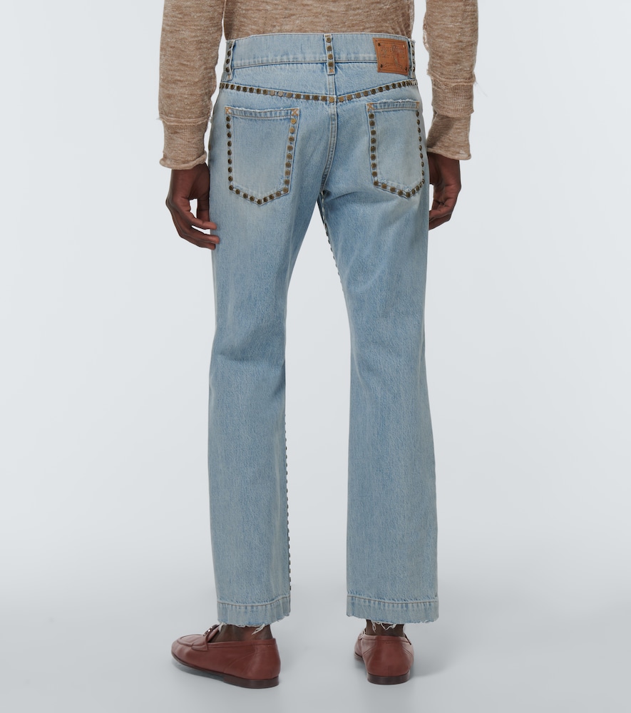 Distressed mid-rise straight jeans