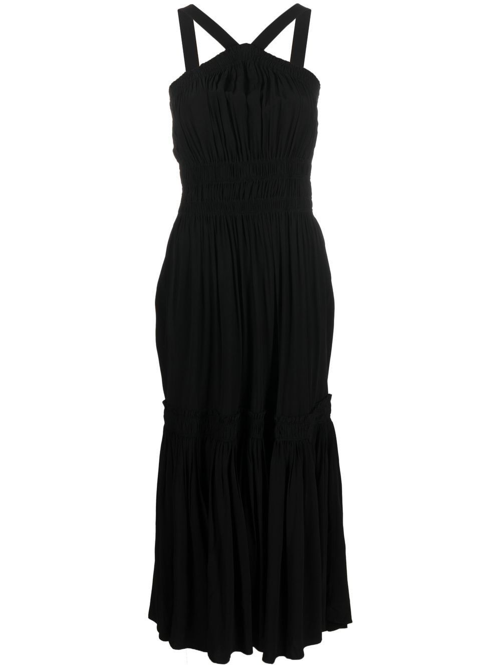 Sleeveless shirred-effect dress - Black