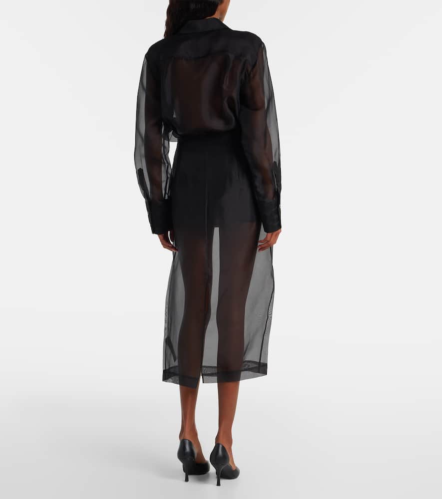 High-rise silk organza midi skirt
