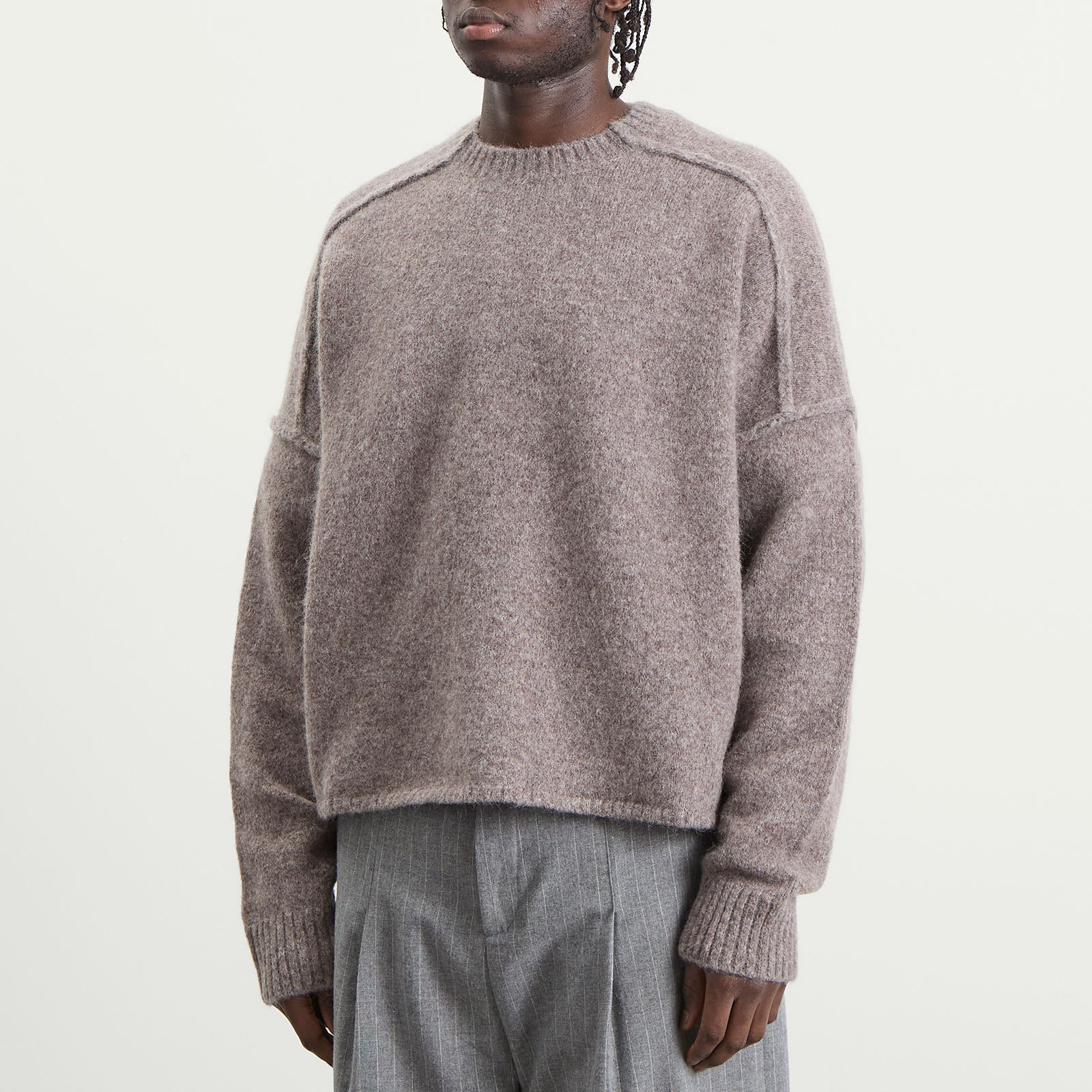 Men's Exposed Mock Neck Jumper in Biscuit