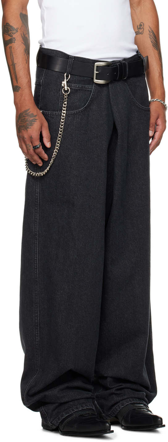LU'U DAN Black Unisex Pleated Front Jeans