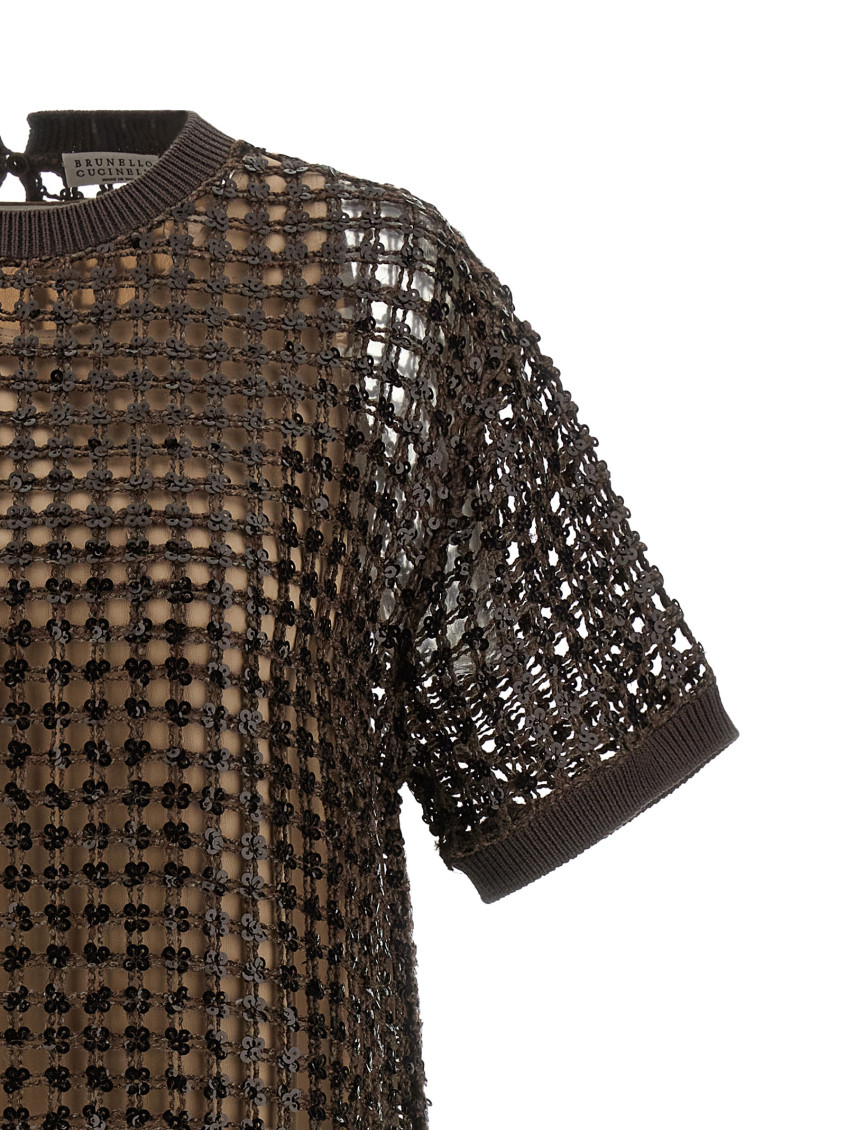 Sequin Mesh Dress Dresses Brown
