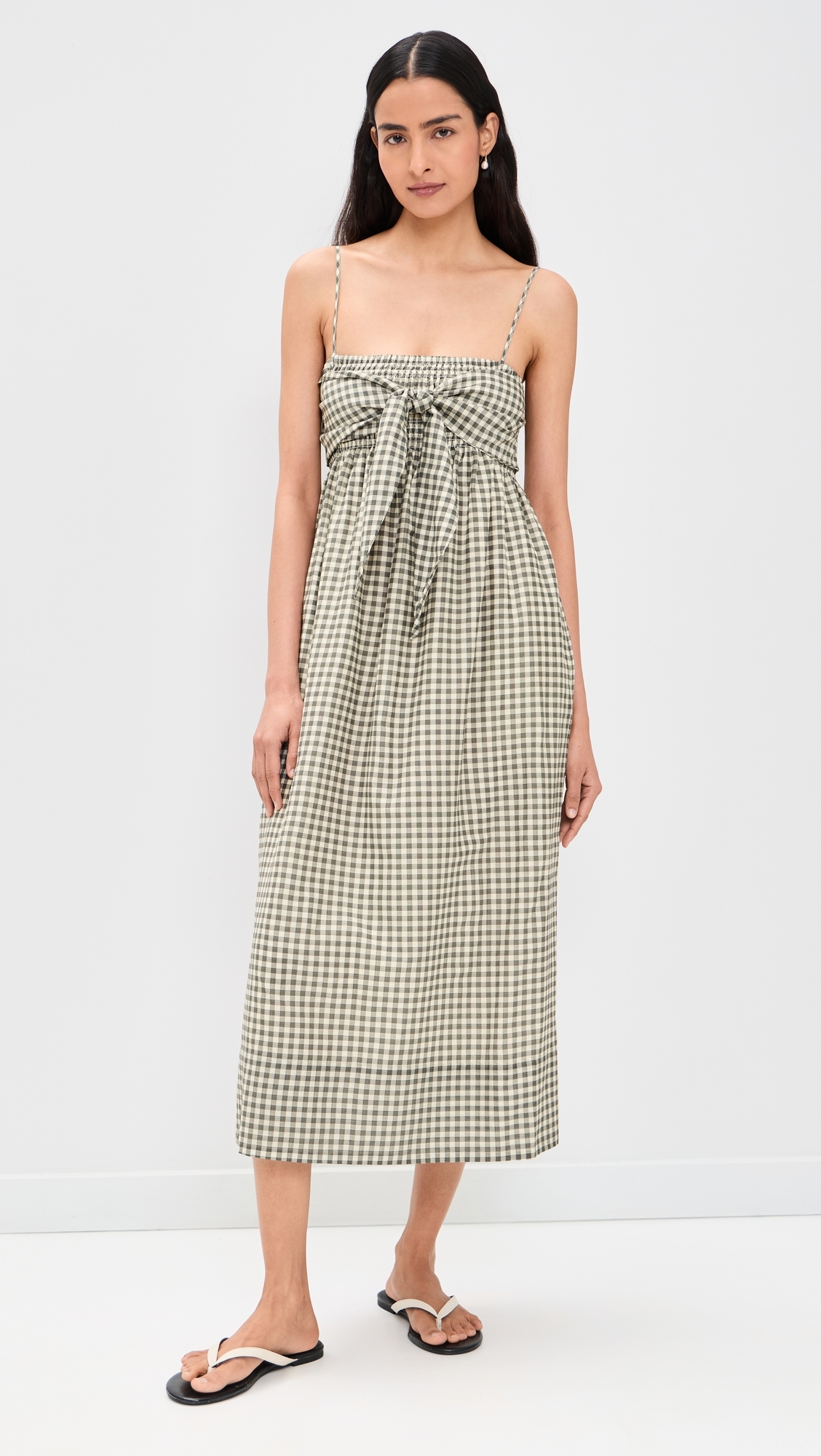 Tie Smocked Cami Dress Off White/Smoke