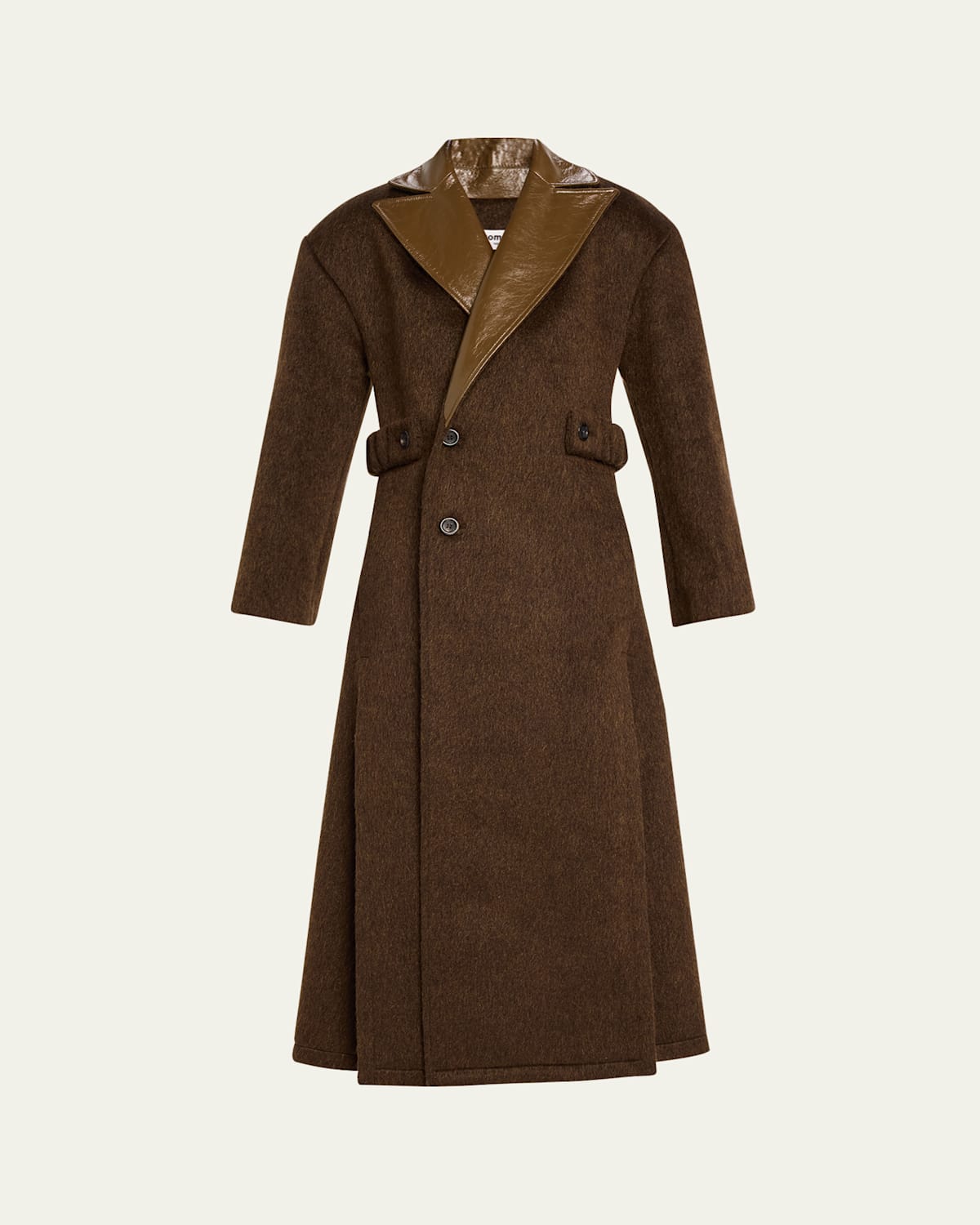 Shiny-Leather Lapels Double-Breasted Faux-Fur Trench Coat