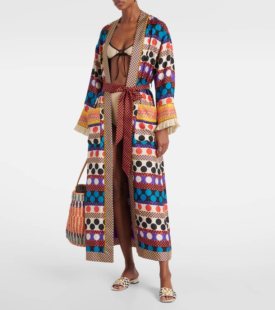 Polka-dot silk beach cover-up