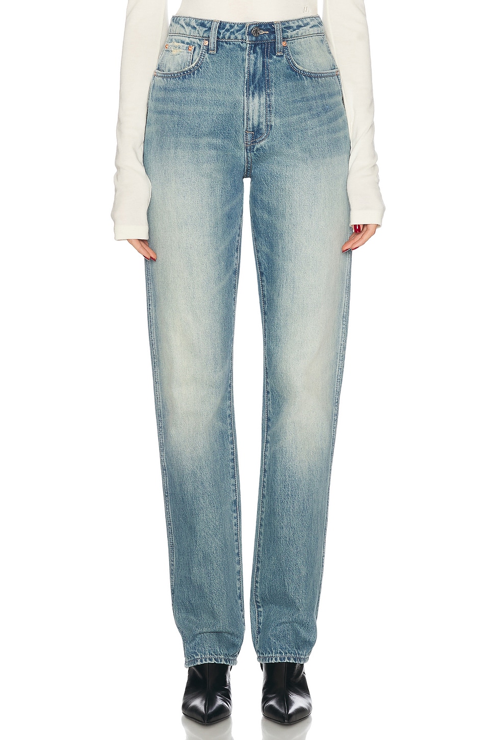 GRLFRND Sara Super High-rise Straight Jeans in Denim-Medium. - 24 also , 26