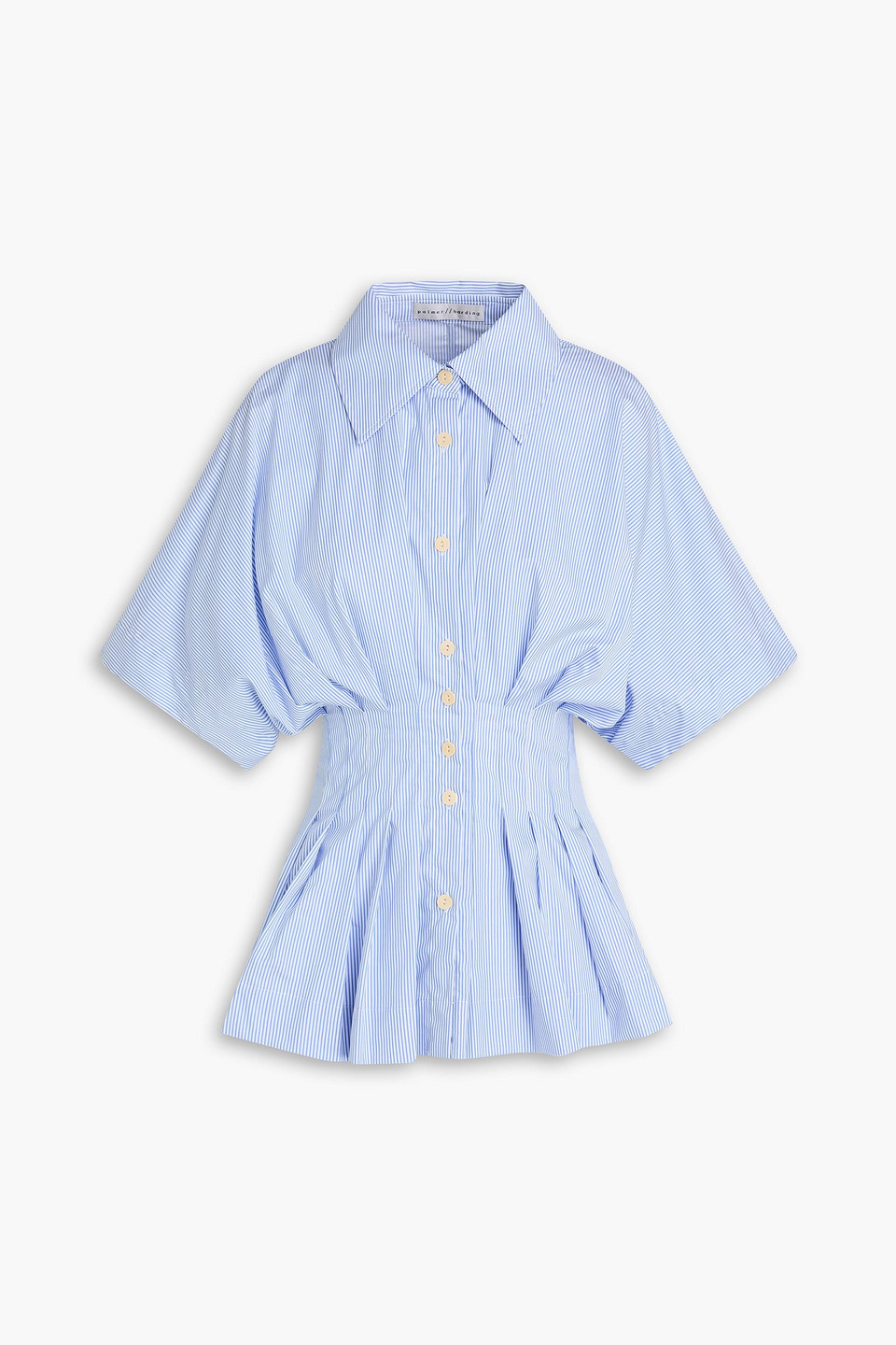 Pleated striped cotton-poplin shirt - Blue - UK 10