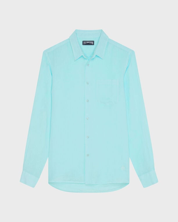 Men Linen Shirt Solid - Shirt - Caroubis - Blue