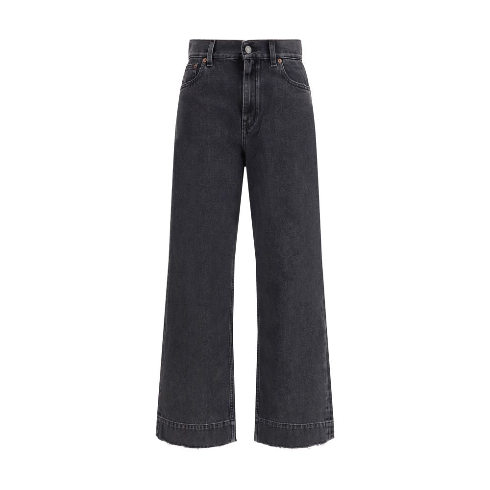 High-Waisted Cotton Jeans — Black