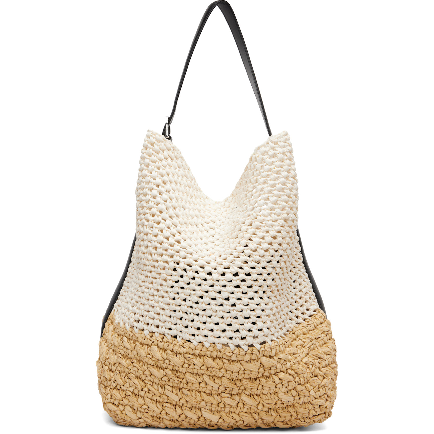 Beige & Off-White Belted Paper Raffia Tote