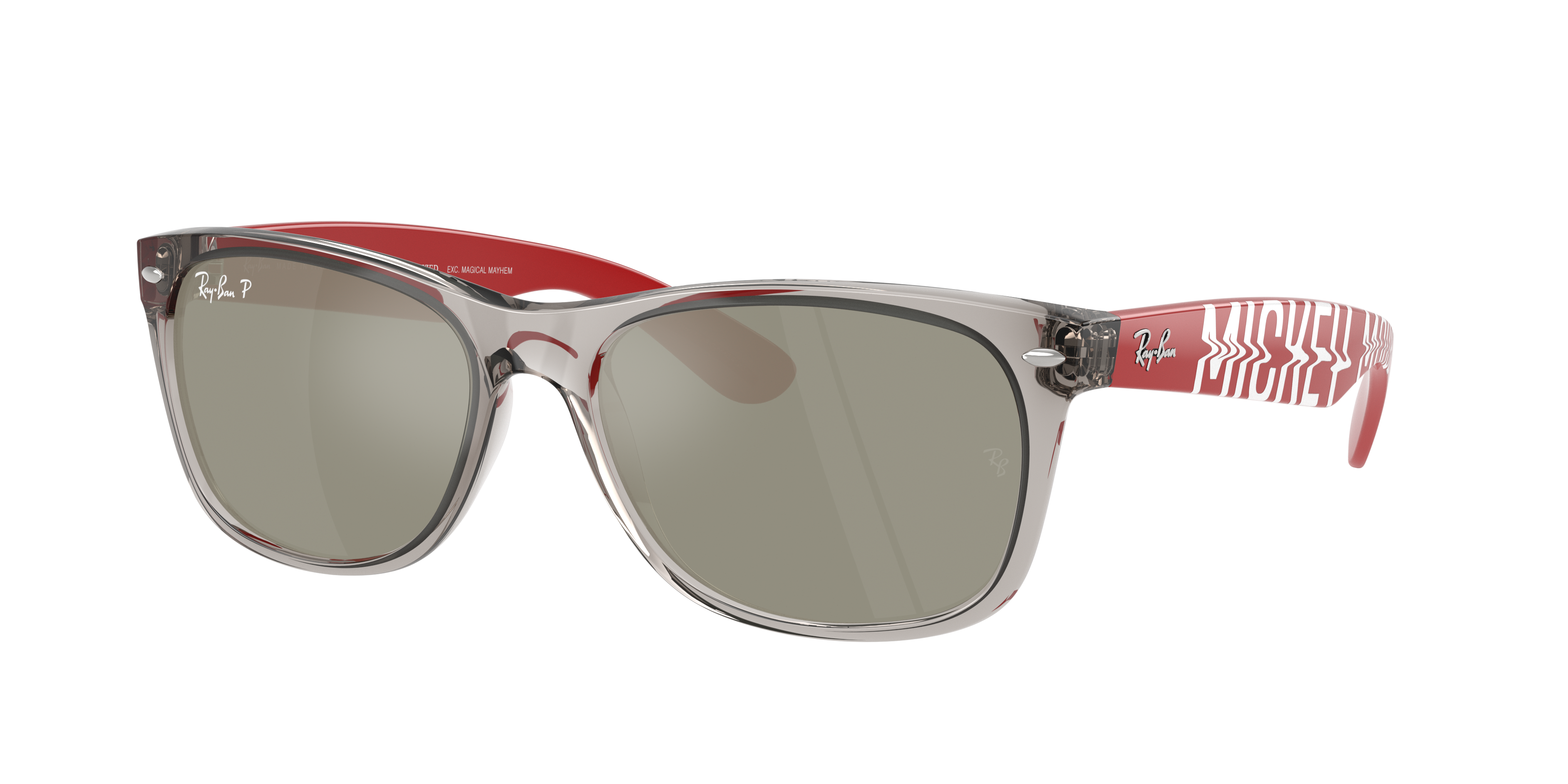 Ray-Ban Unisex Sunglass New Wayfarer Disney Mickey & Minnie Mouse Liquid - Frame color: Transparent Grey, Lens color: Grey Mirror Silver Polarized