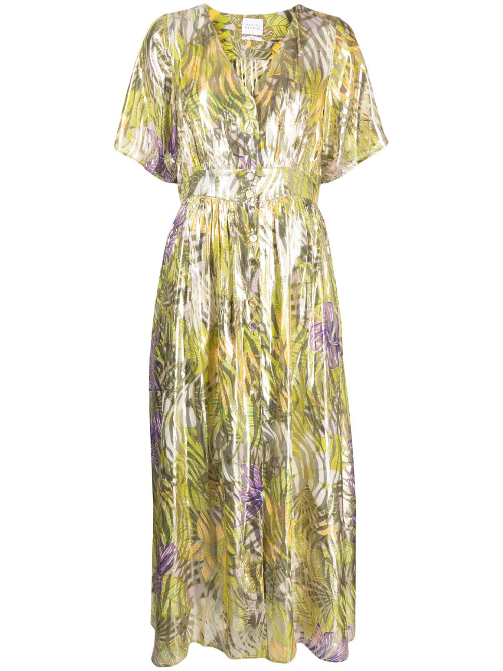 Metallic print button-down dress - Green
