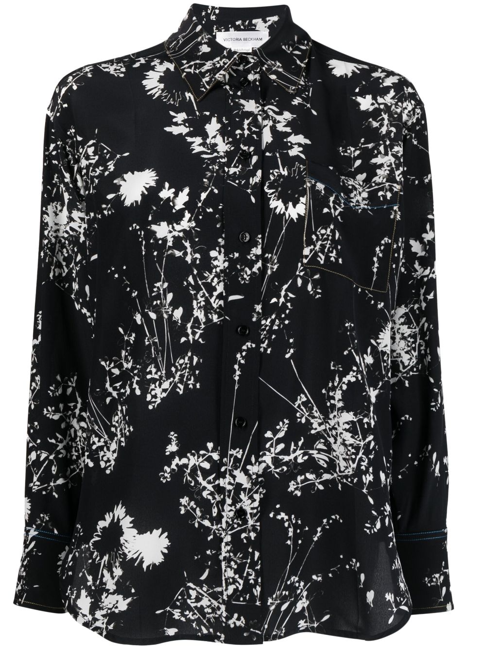 Floral-print silk shirt - Black
