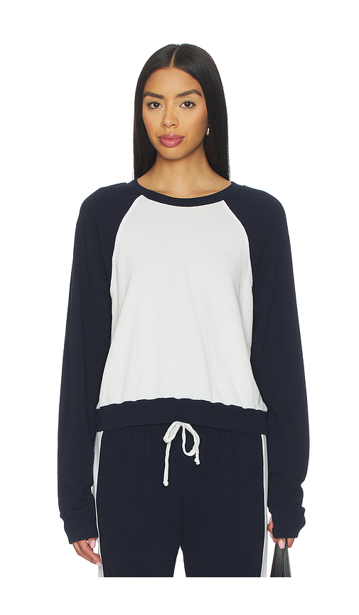 Michael Lauren Siri Colorblock Raglan Pullover Top in Milk & Navy. XL also in L, M