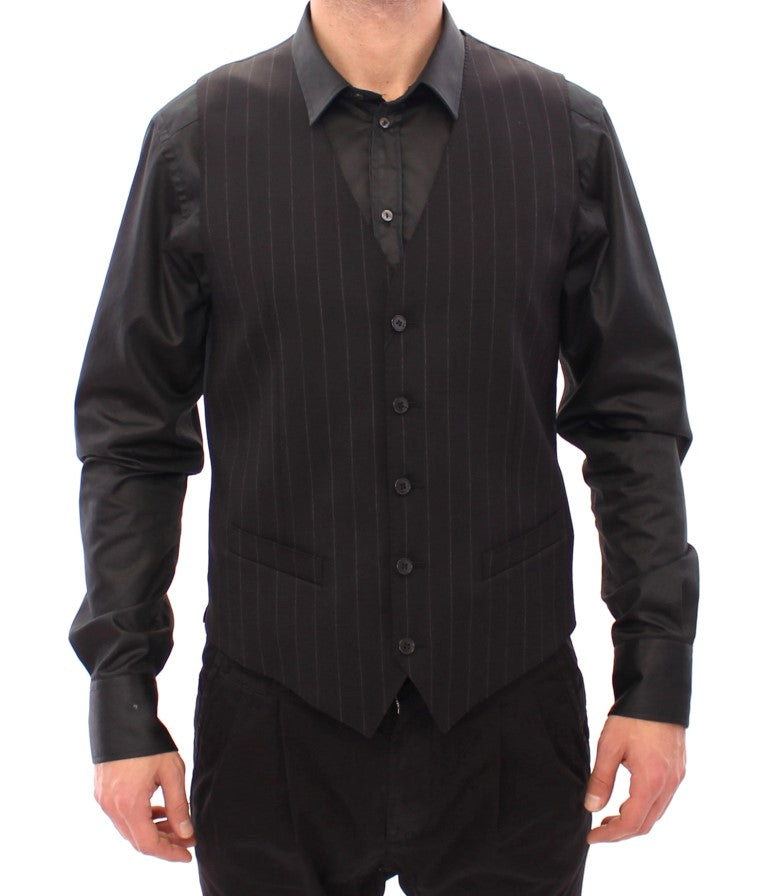 Striped Wool Vest — Black