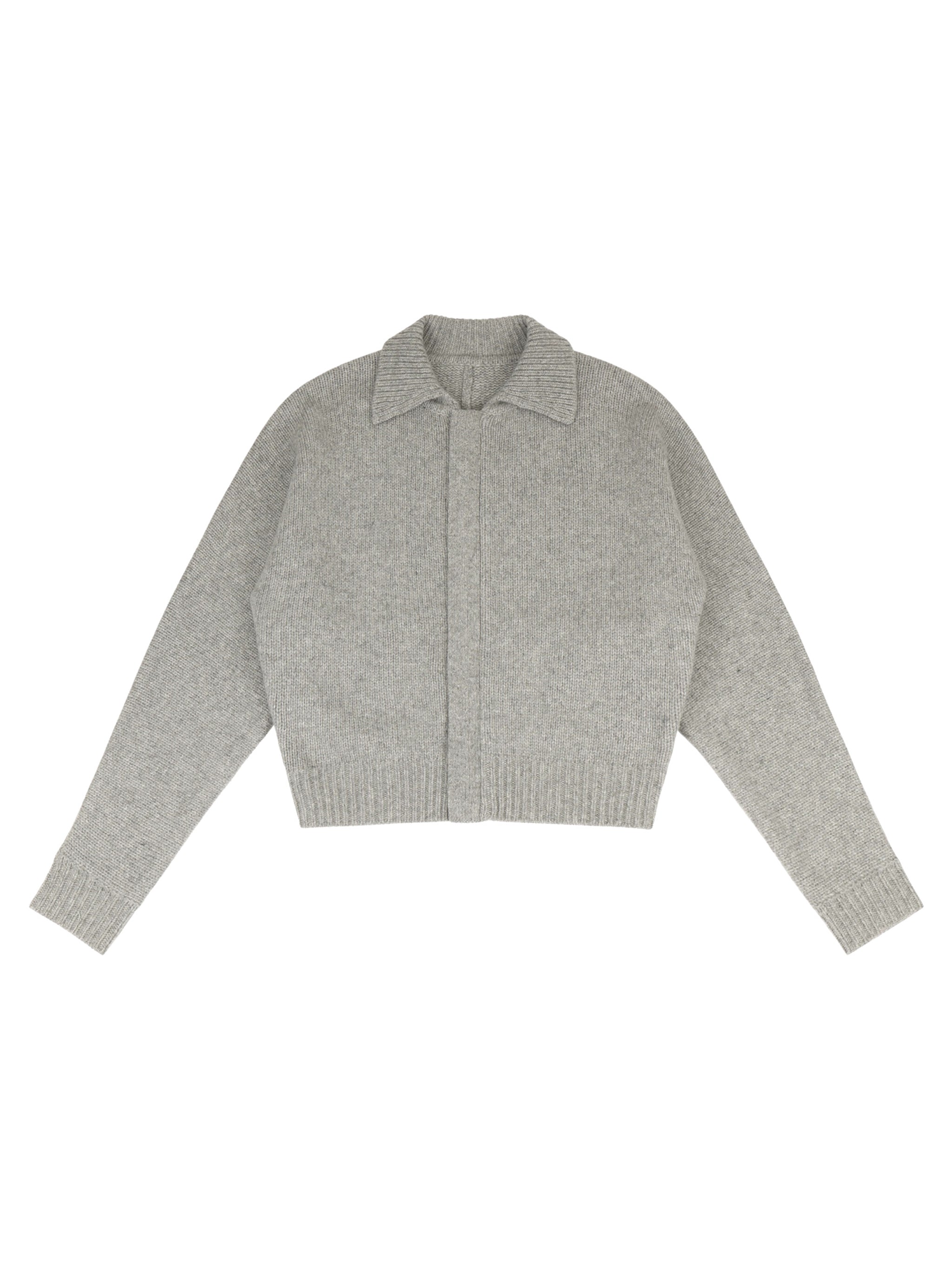 Front Zip Wool Blend Jacket with Side Pockets and Ribbed Hems