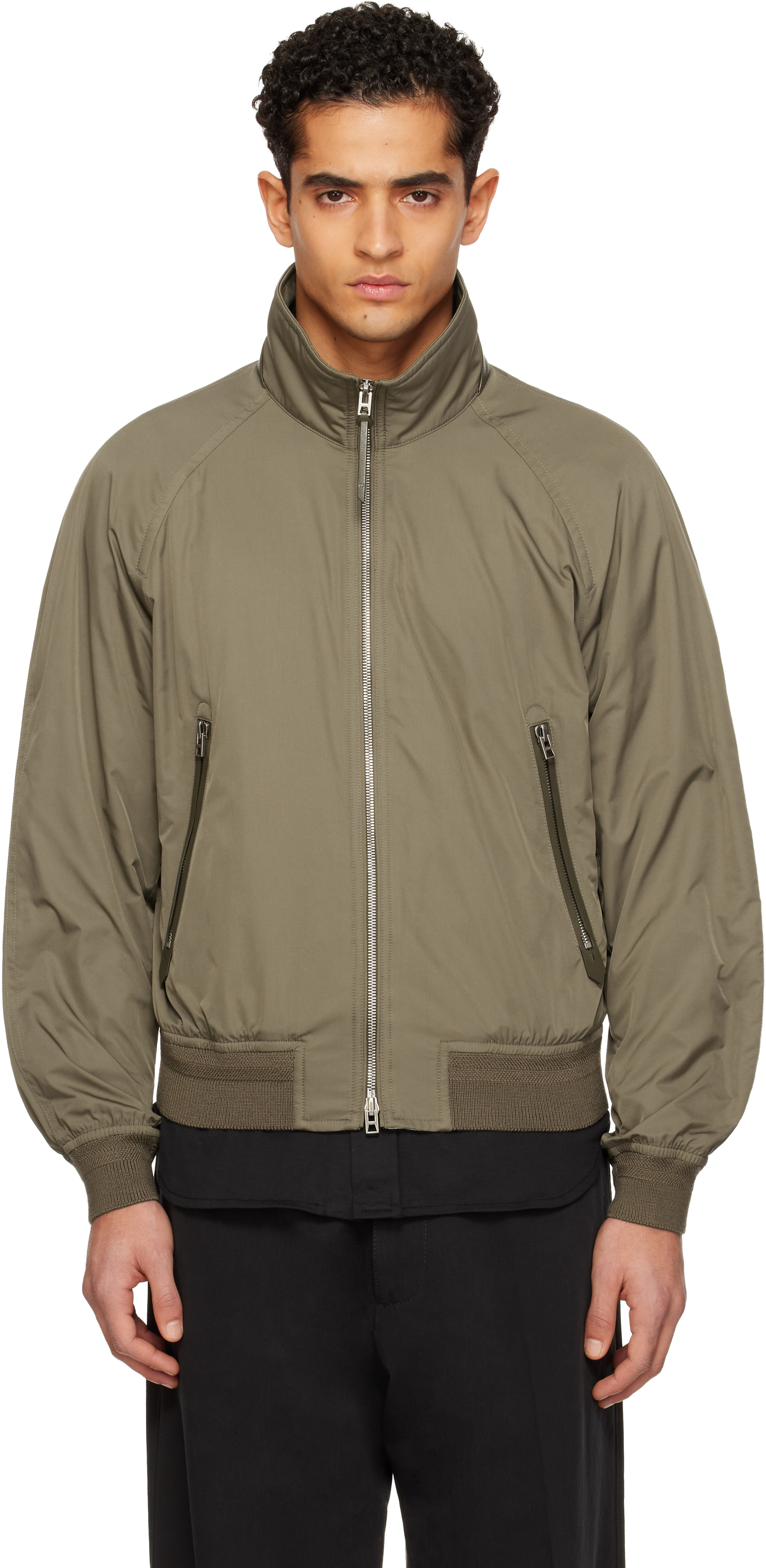 Khaki Techno Poplin Cashmere-Lined Jacket