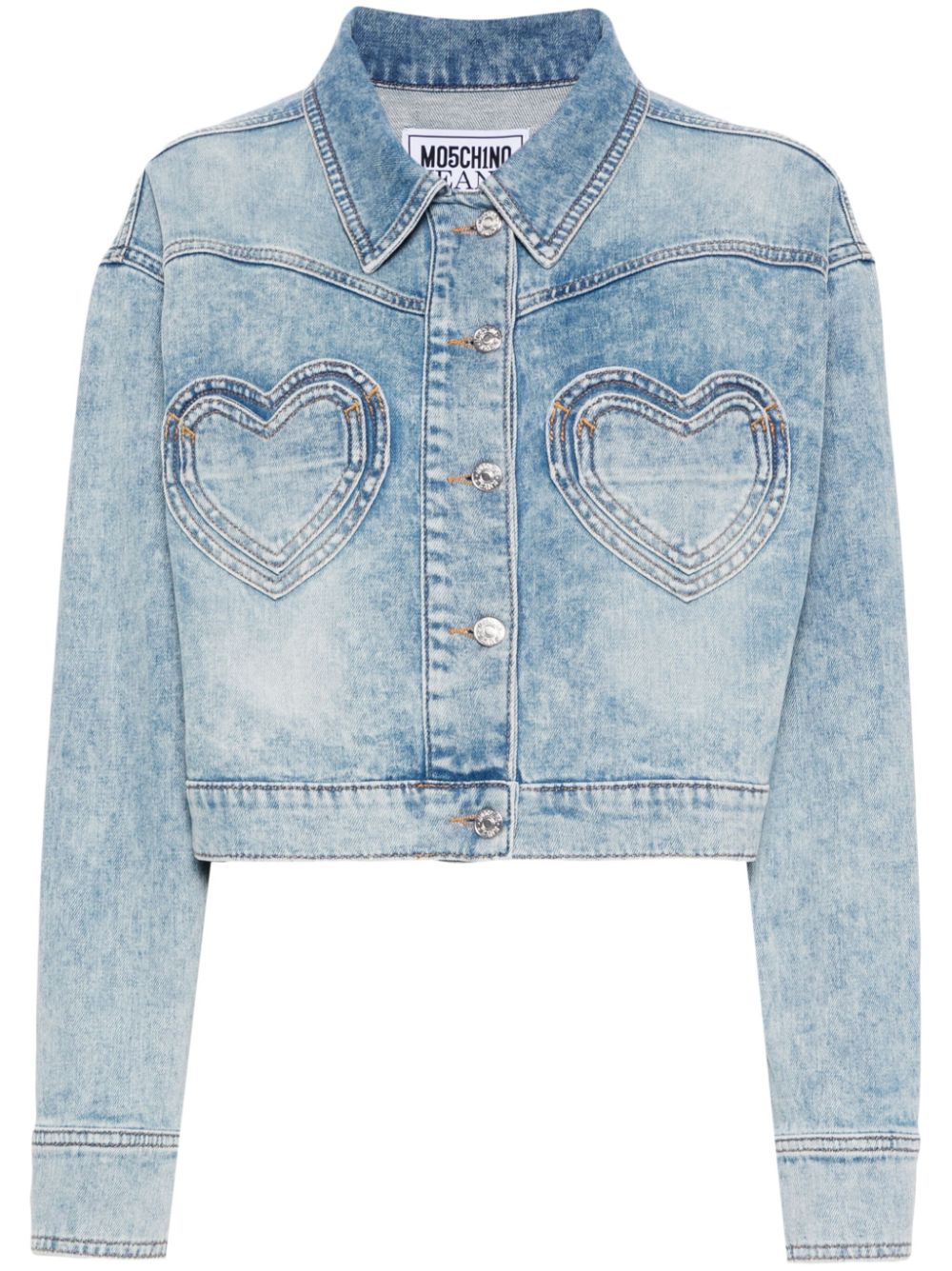 Heart-pockets cropped denim jacket - Blue