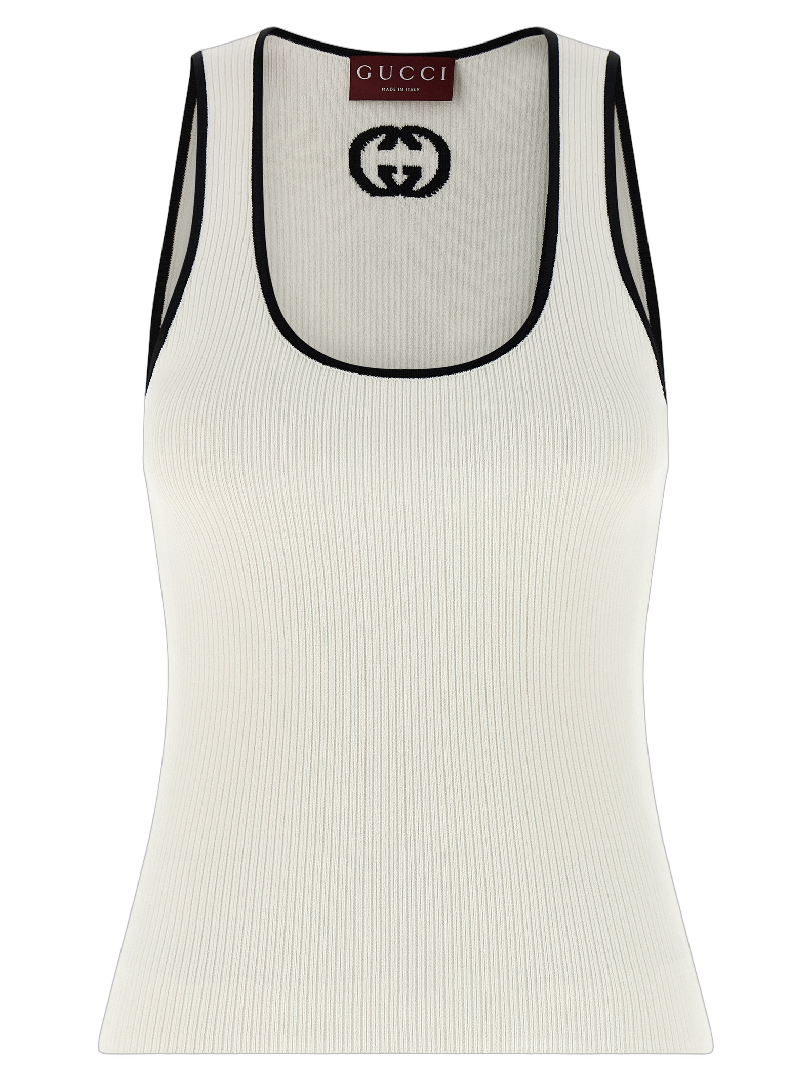 Logo Intarsia Ribbed Viscose Tank Top — White