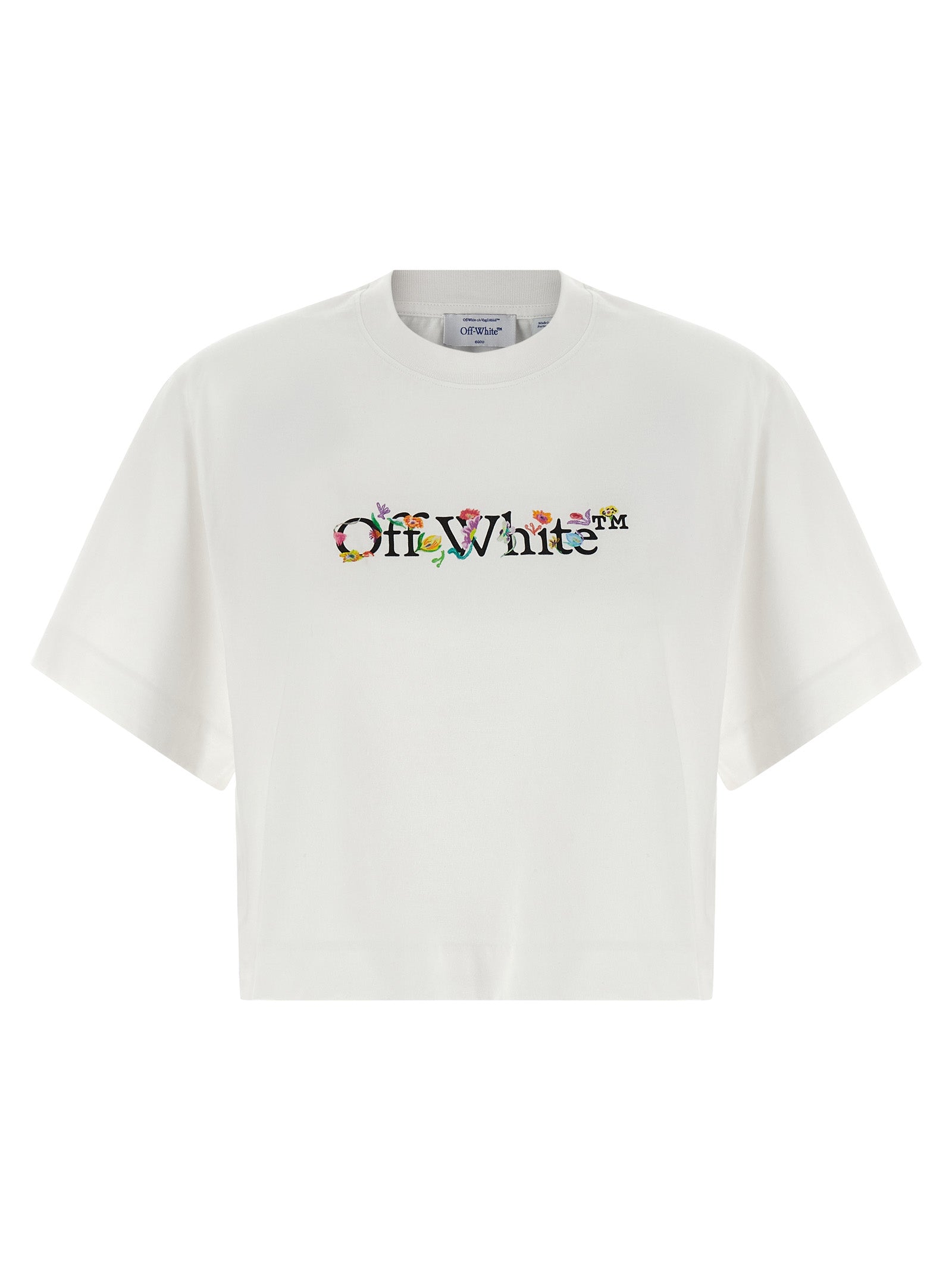 Floral-Embroidered Logo T-Shirt — White