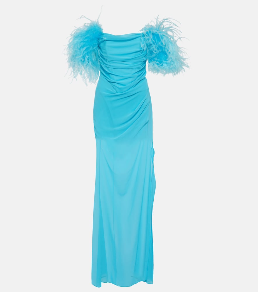 Feather-trimmed georgette maxi dress