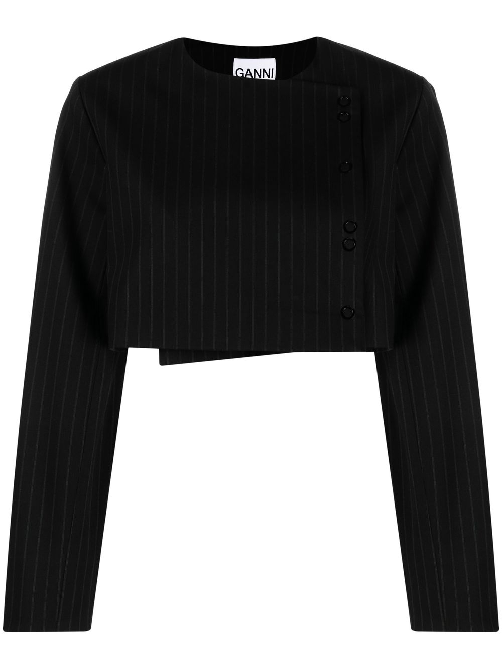 Pinstripe-print cropped jacket - Black