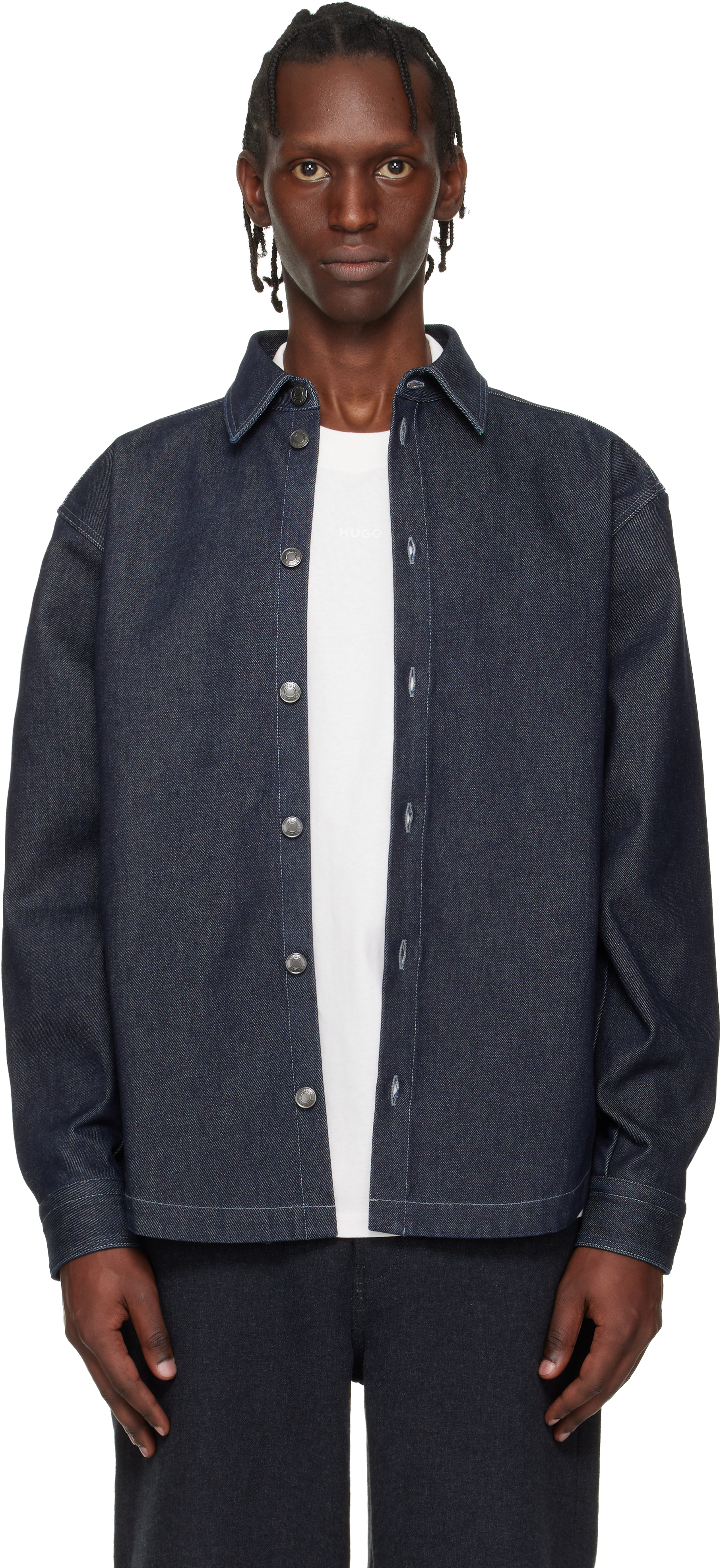 Navy Oversized-Fit Weighty Denim Overshirt