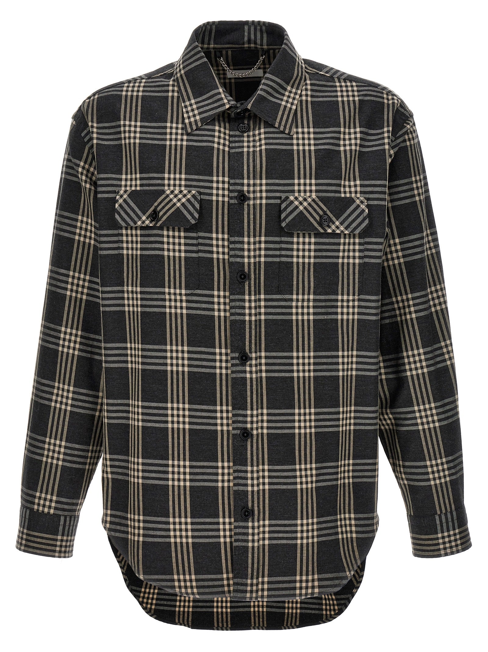 Check-Print Cotton Flannel Shirt — Gray