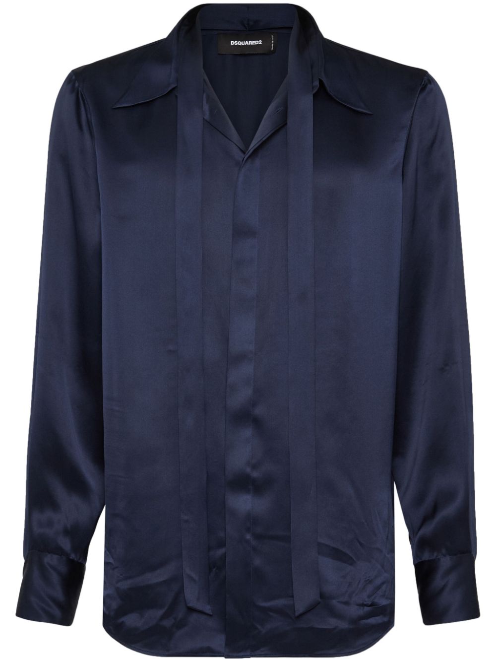 Tied-neck satin shirt - Blue