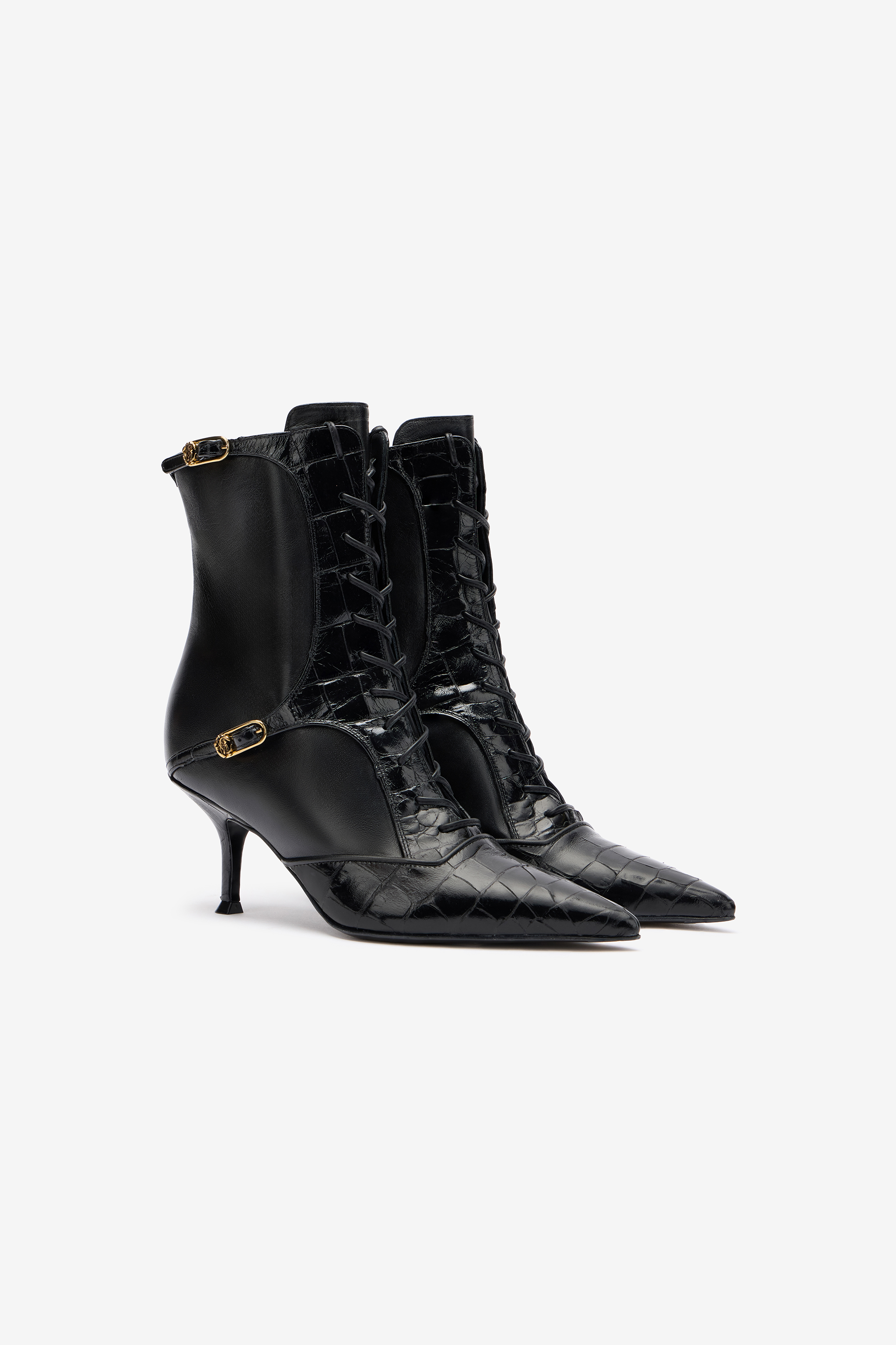 Crocodile-effect Lace-up Ankle Boots
