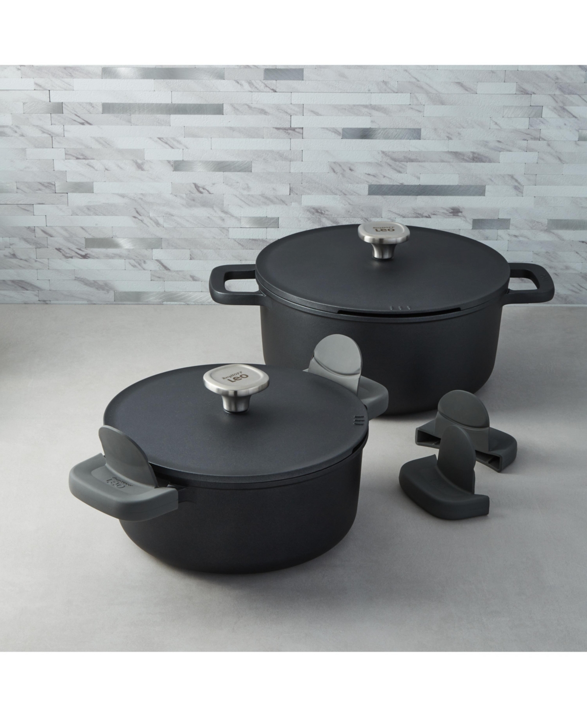 Leo Phantom 4pc Nonstick Ceramic Stockpot Set, Recycled - Black